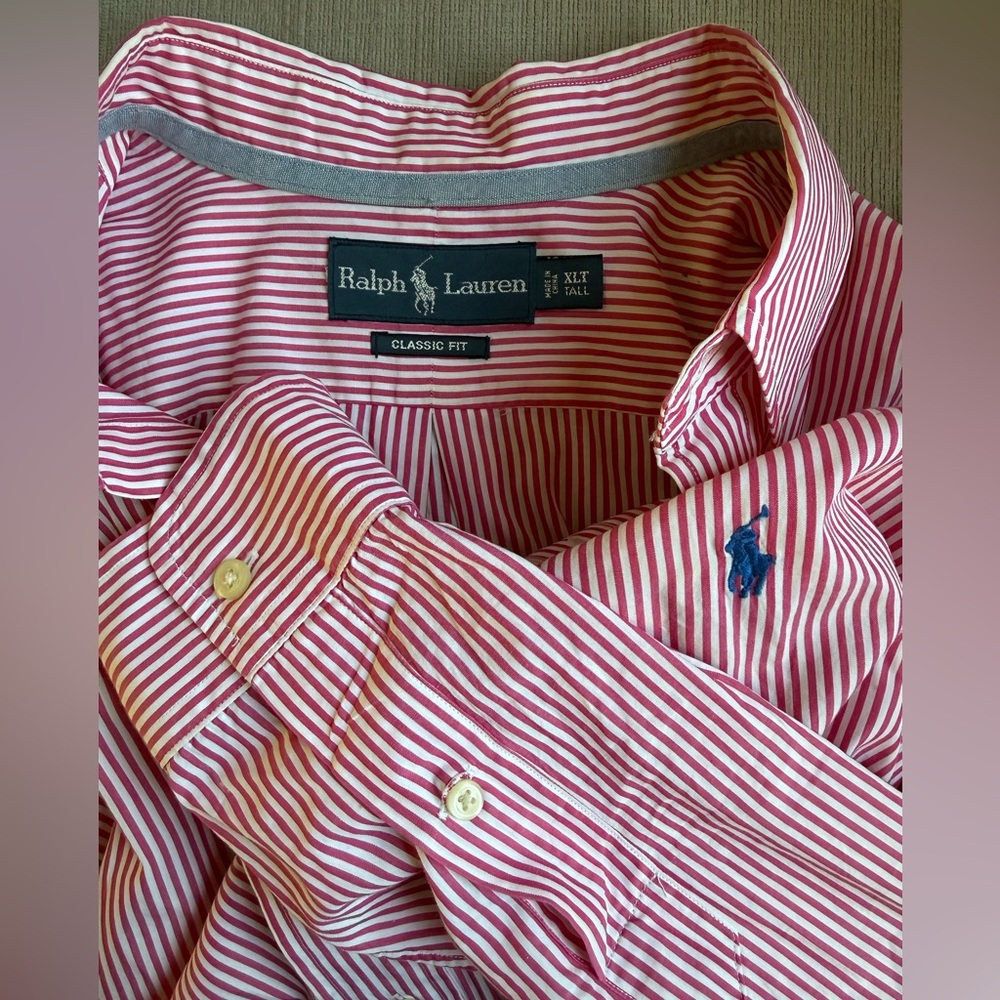 Polo Ralph Lauren Men's Pink and White Striped Shirt